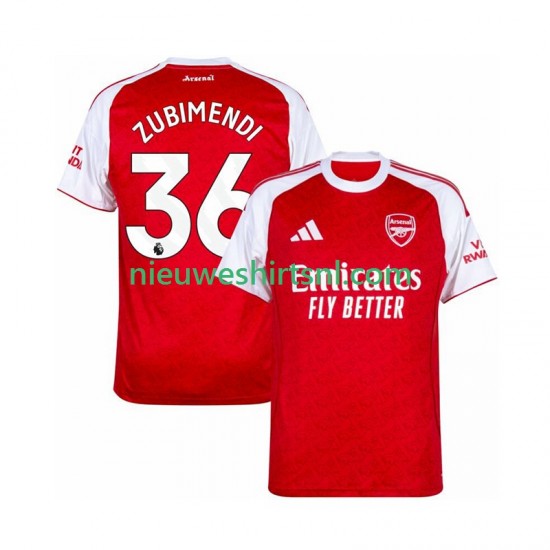 Arsenal Heren Shirt met Bedrukking Zubimendi 36 Thuis 2025-2026 Korte Mouw