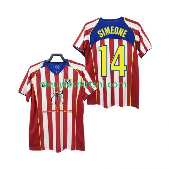 Atlético Madrid Heren Shirt met Bedrukking SIMEONE 14 2005 Retro Thuis 2004 Korte Mouw