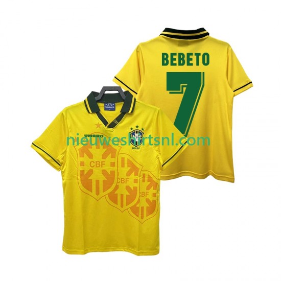 Brazilië Heren Shirt met Bedrukking BEBETO 7 Retro Thuis 1994 Korte Mouw