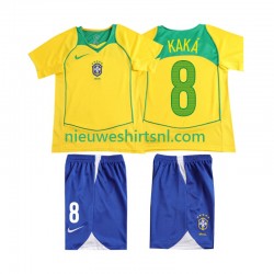 Brazilië Kind Shirt met Bedrukking KAKA 8 Retro Thuis 2004 Korte Mouw