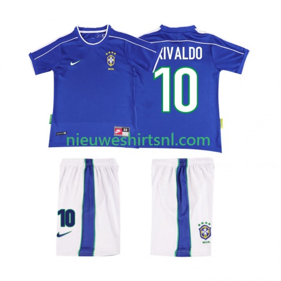 Brazilië Kind Shirt met Bedrukking RIVALDO 10 1998 Retro Uit Korte Mouw