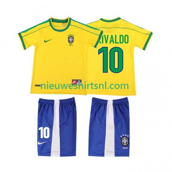 Brazilië Kind Shirt met Bedrukking RIVALDO 10 1998 Retro Thuis Korte Mouw