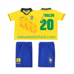 Brazilië Kind Shirt met Bedrukking RONALDO 20 Retro Thuis 1994 Korte Mouw