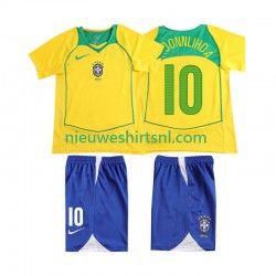 Brazilië Kind Shirt met Bedrukking RONALOINHO 10 Retro Thuis 2004 Korte Mouw