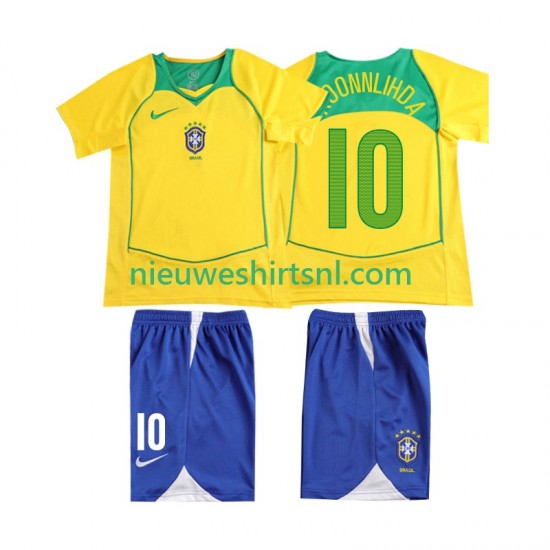 Brazilië Kind Shirt met Bedrukking RONALOINHO 10 Retro Thuis 2004 Korte Mouw