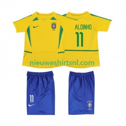 Brazilië Kind Shirt met Bedrukking RONALOINHO 11 Retro Thuis 2002 Korte Mouw
