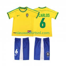 Brazilië Kind Shirt met Bedrukking Roberto Carlos 6 1998 Retro Thuis Korte Mouw