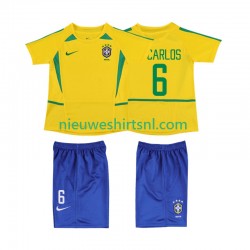 Brazilië Kind Shirt met Bedrukking Roberto Carlos 6 Retro Thuis 2002 Korte Mouw