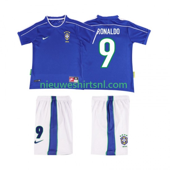 Brazilië Kind Shirt met Bedrukking Ronaldo 9 1998 Retro Uit Korte Mouw