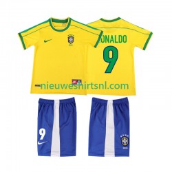 Brazilië Kind Shirt met Bedrukking Ronaldo 9 1998 Retro Thuis Korte Mouw