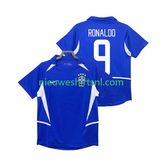 Brazilië Heren Shirt met Bedrukking Ronaldo 9 Retro Uit 2002 Korte Mouw