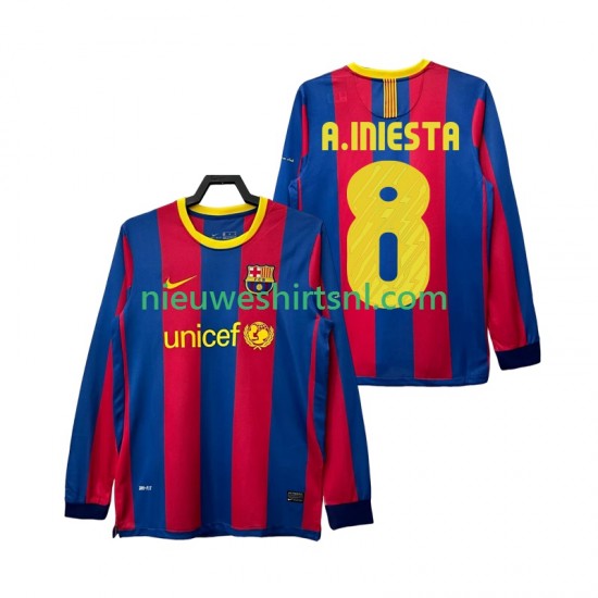 FC Barcelona Heren Shirt met Bedrukking A INIESTA 8 Retro Thuis 2011 2010 Lange Mouw