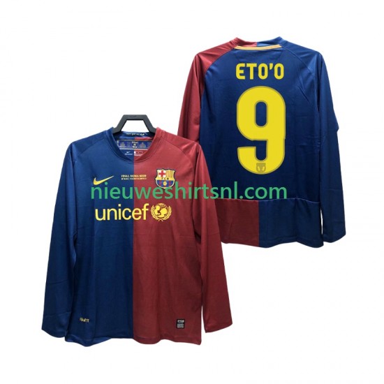 FC Barcelona Heren Shirt met Bedrukking ETO O 9 Champions League 2009 Retro Thuis 2008 Lange Mouw