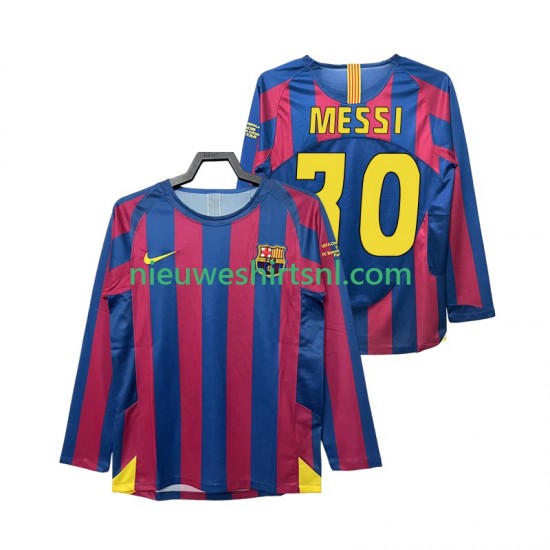 FC Barcelona Heren Shirt met Bedrukking Lionel Messi 30 Champions League 2005 Retro Thuis 2006 Lange Mouw