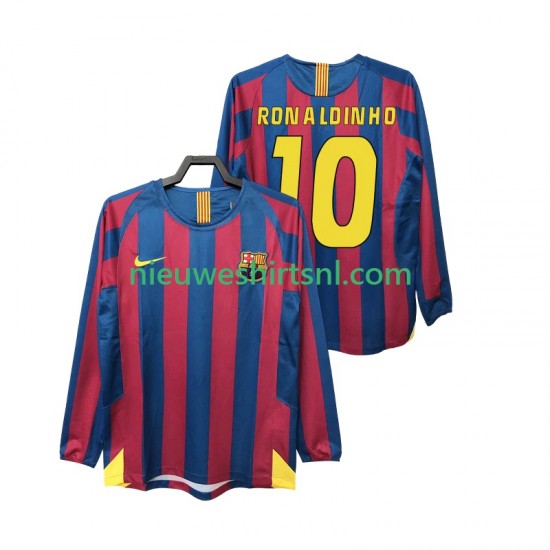 FC Barcelona Heren Shirt met Bedrukking RONALDINHO 10 2005 Retro Thuis 2006 Lange Mouw