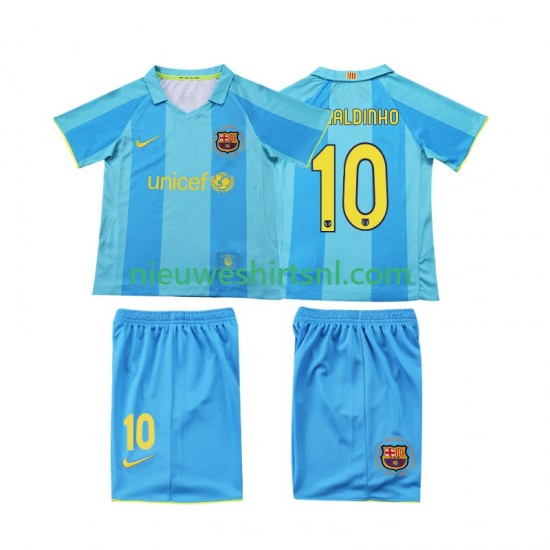FC Barcelona Kind Shirt met Bedrukking RONALDINHO 10 2007 Retro Uit 2008 Korte Mouw