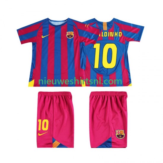 FC Barcelona Kind Shirt met Bedrukking RONALDINHO 10 Champions League 2005 Retro Thuis 2006 Korte Mouw