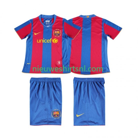 FC Barcelona Kind Shirt met Bedrukking 2007 Retro Thuis 2008 Korte Mouw