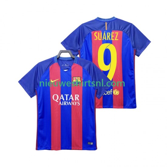 FC Barcelona Heren Shirt met Bedrukking Suárez 9 2016 2017 Retro Thuis Korte Mouw