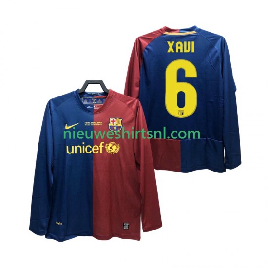 FC Barcelona Heren Shirt met Bedrukking XAVI 6 Champions League 2009 Retro Thuis 2008 Lange Mouw
