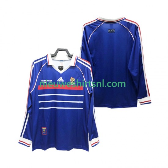 Frankrijk Heren Shirt met Bedrukking 1998 Retro Thuis Lange Mouw
