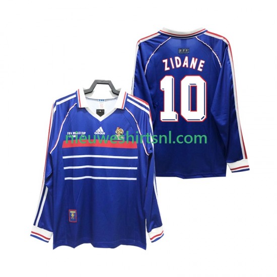 Frankrijk Heren Shirt met Bedrukking ZIDANE 10 1998 Retro Thuis Lange Mouw