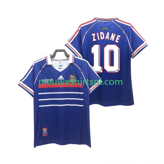 Frankrijk Heren Shirt met Bedrukking ZIDANE 10 1998 Retro Thuis Korte Mouw