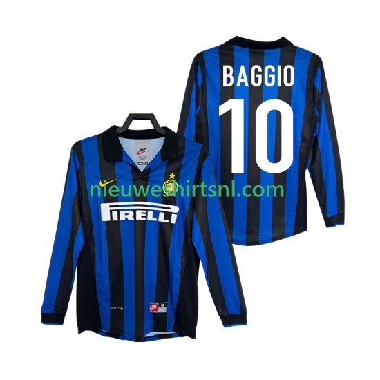 Inter Milan Heren Shirt met Bedrukking BAGGIO 10 1998 Retro Thuis 1999 Lange Mouw