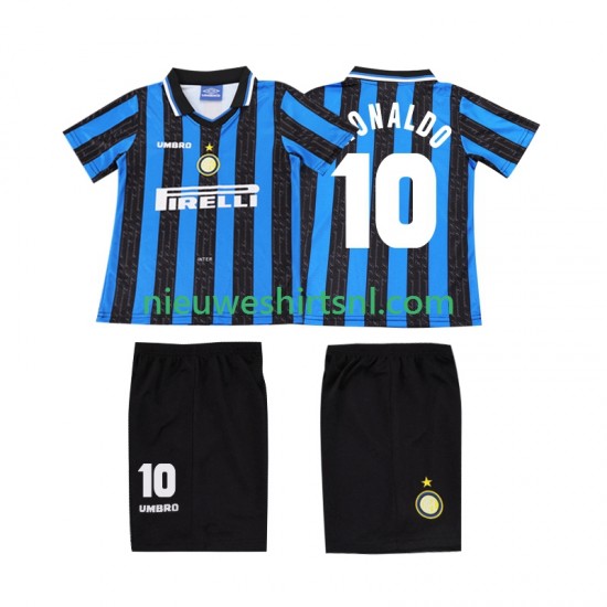 Inter Milan Kind Shirt met Bedrukking Ronaldo 10 1997 1998 Retro Thuis Korte Mouw