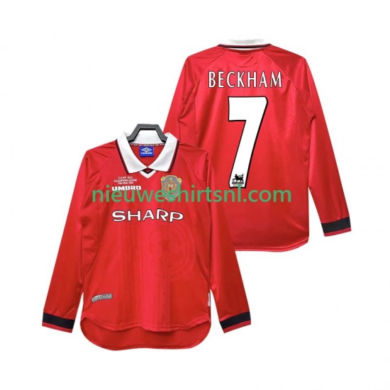 Manchester United Heren Shirt met Bedrukking Beckham 7 2000 Retro Thuis 1999 Lange Mouw