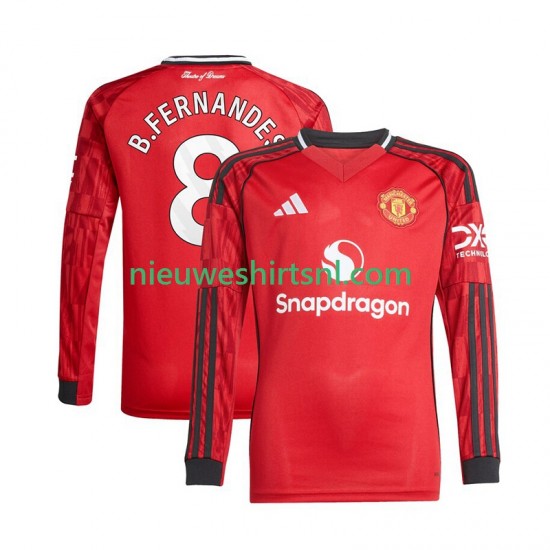 Manchester United Heren Shirt met Bedrukking Bruno Fernandes 8 Thuis 2025-2026 Lange Mouw