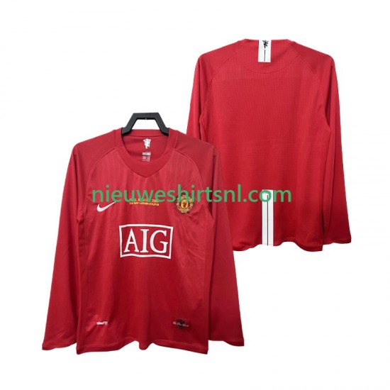 Manchester United Heren Shirt met Bedrukking Champions League 2007 Retro Thuis 2008 Lange Mouw