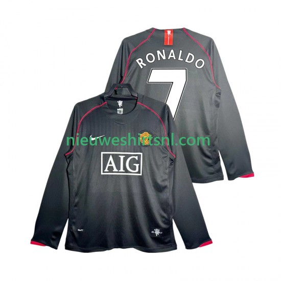 Manchester United Heren Shirt met Bedrukking Critstiano Ronaldo 7 2007 Retro Uit 2008 Lange Mouw