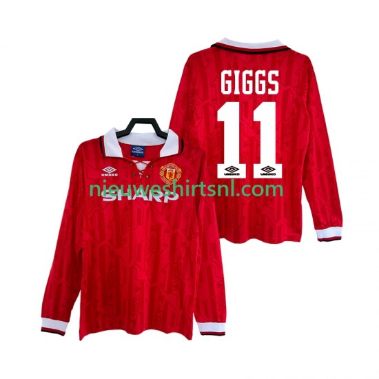 Manchester United Heren Shirt met Bedrukking GIGGS 11 1992 Retro Thuis 1994 Lange Mouw
