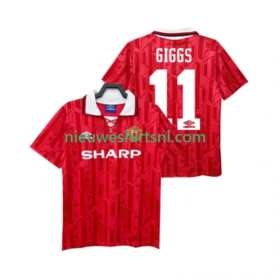 Manchester United Heren Shirt met Bedrukking GIGGS 11 1992 Retro Thuis 1994 Korte Mouw