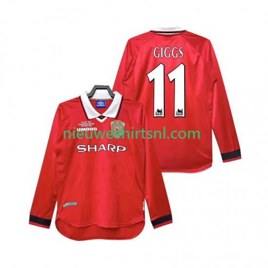 Manchester United Heren Shirt met Bedrukking Giggs 11 2000 Retro Thuis 1999 Lange Mouw
