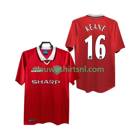 Manchester United Heren Shirt met Bedrukking Keane 16 2000 Retro Thuis 1999 Korte Mouw