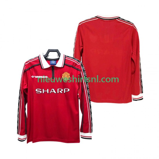 Manchester United Heren Shirt met Bedrukking 1998 Retro Thuis 1999 Lange Mouw