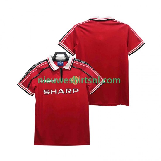 Manchester United Heren Shirt met Bedrukking 1998 Retro Thuis 1999 Korte Mouw