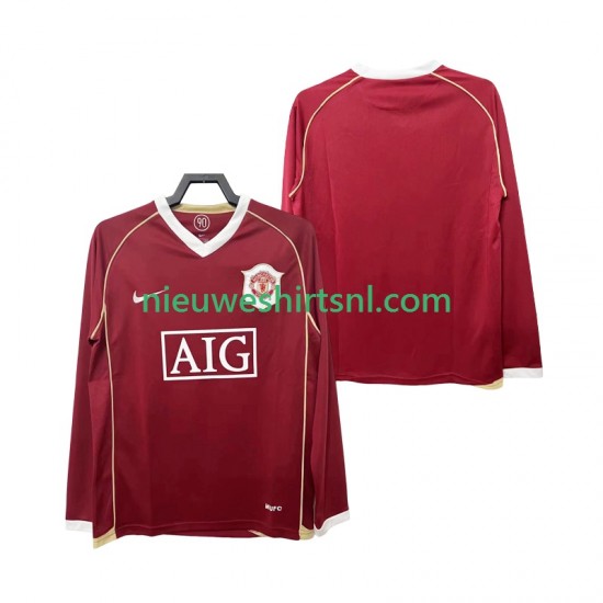 Manchester United Heren Shirt met Bedrukking 2007 Retro Thuis 2006 Lange Mouw