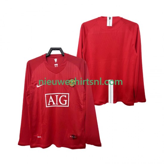 Manchester United Heren Shirt met Bedrukking 2007 Retro Thuis 2008 Lange Mouw