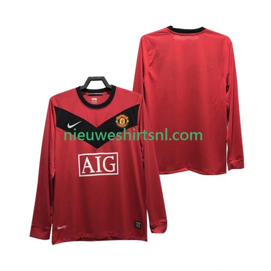 Manchester United Heren Shirt met Bedrukking 2009 Retro Thuis 2010 Lange Mouw