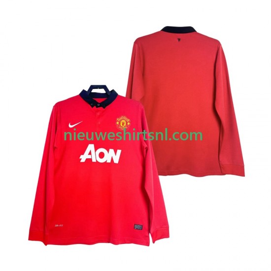 Manchester United Heren Shirt met Bedrukking 2013 2014 Retro Thuis Lange Mouw