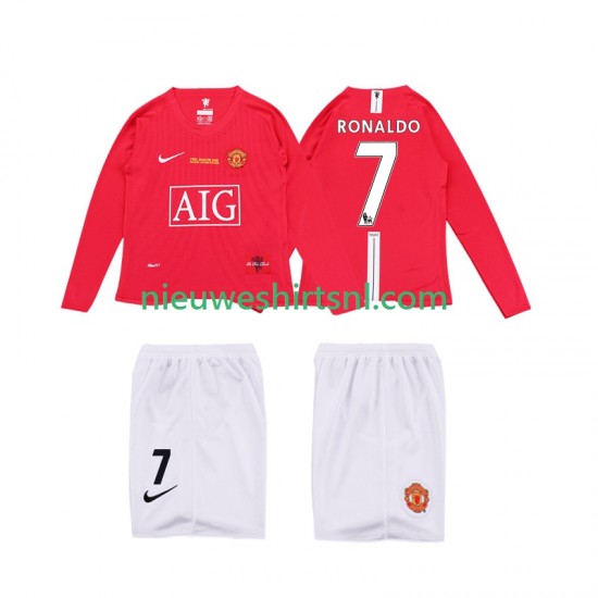 Manchester United Kind Shirt met Bedrukking Ronaldo 7 Premier League 2009 Retro Thuis 2008 Lange Mouw