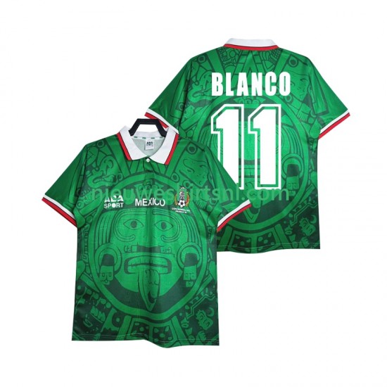 Mexico Heren Shirt met Bedrukking BLANCO 11 1998 Retro Thuis Korte Mouw