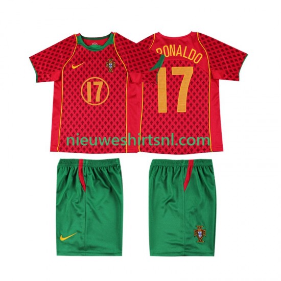 Portugal Kind Shirt met Bedrukking Cristiano Ronaldo 17 Retro Thuis 2004 Korte Mouw