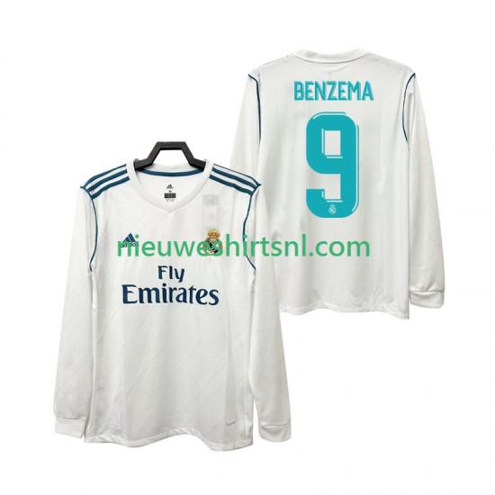 Real Madrid Heren Shirt met Bedrukking BENZEMA 9 2017 2018 Retro Thuis Lange Mouw