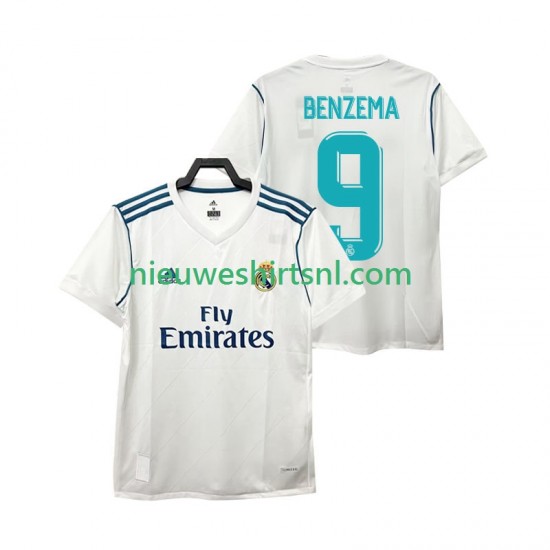 Real Madrid Heren Shirt met Bedrukking BENZEMA 9 2017 2018 Retro Thuis Korte Mouw