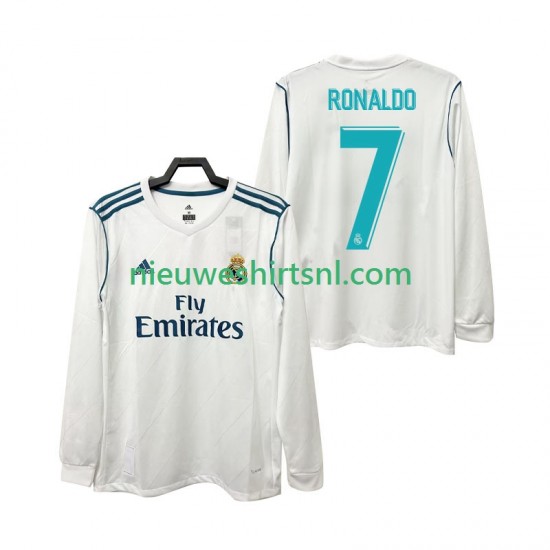Real Madrid Heren Shirt met Bedrukking CRISTIANO RONALDO 7 2017 2018 Retro Thuis Lange Mouw