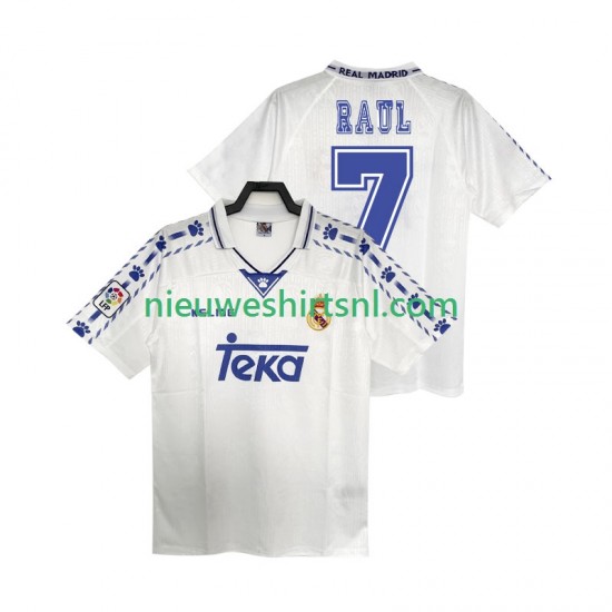 Real Madrid Heren Shirt met Bedrukking RAUL 7 1996 1997 Retro Thuis Korte Mouw